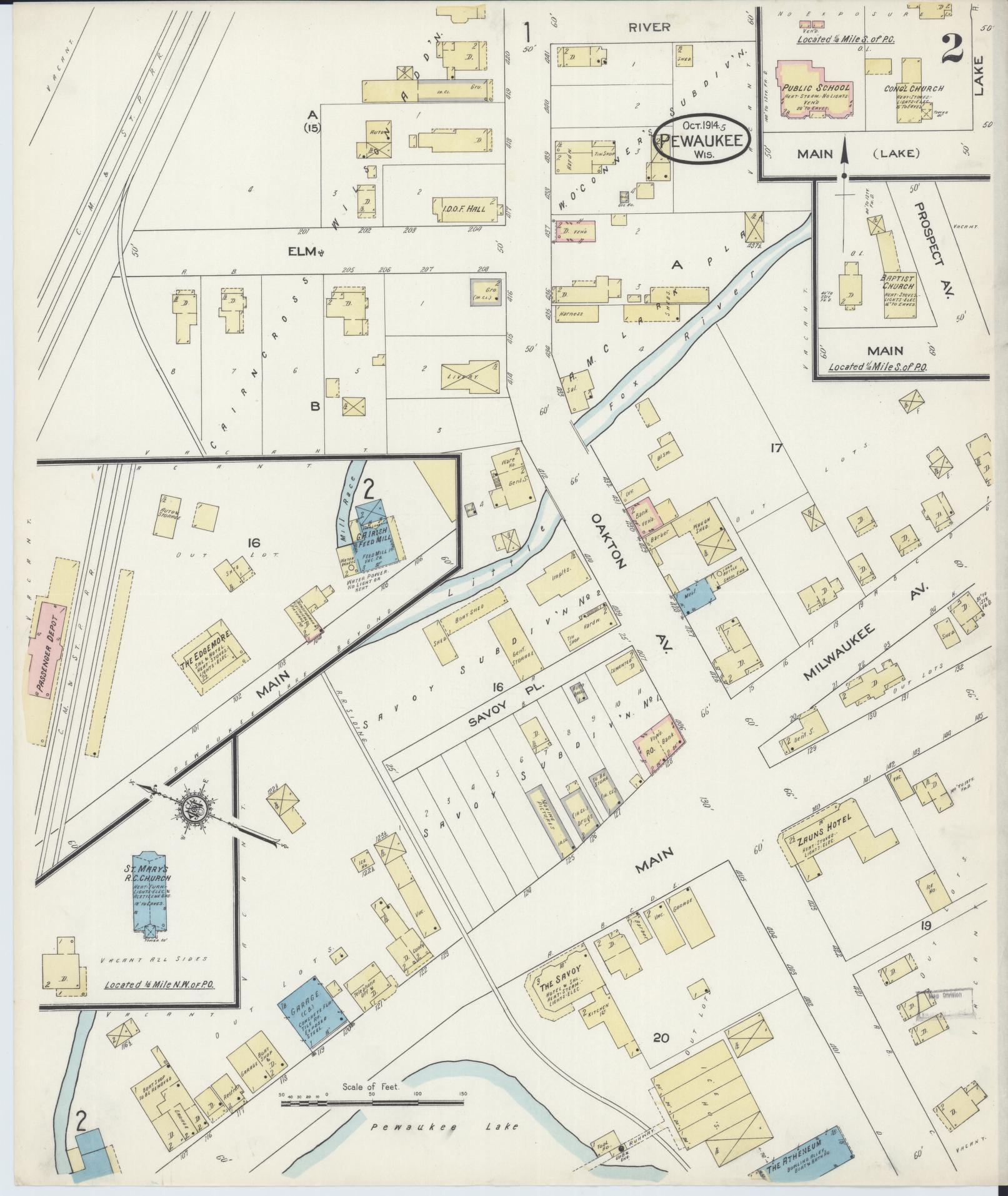 Sanborn Fire Insurance Map from Pewaukee, Waukesha County, Wisconsin (1914), Sheet #0002 - Complete Map Set gallery image, historic Sanborn map, vintage wall art, Wisconsin Wisconsin