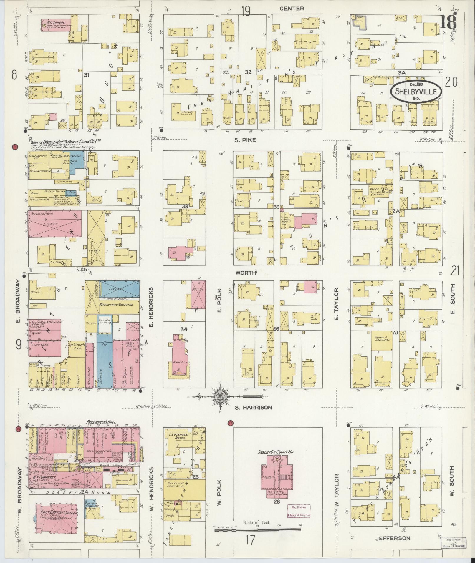 Sanborn Fire Insurance Map from Shelbyville, Shelby County, Indiana (1910), Sheet #0018 - Complete Map Set gallery image, historic Sanborn map, vintage wall art, Indiana Indiana