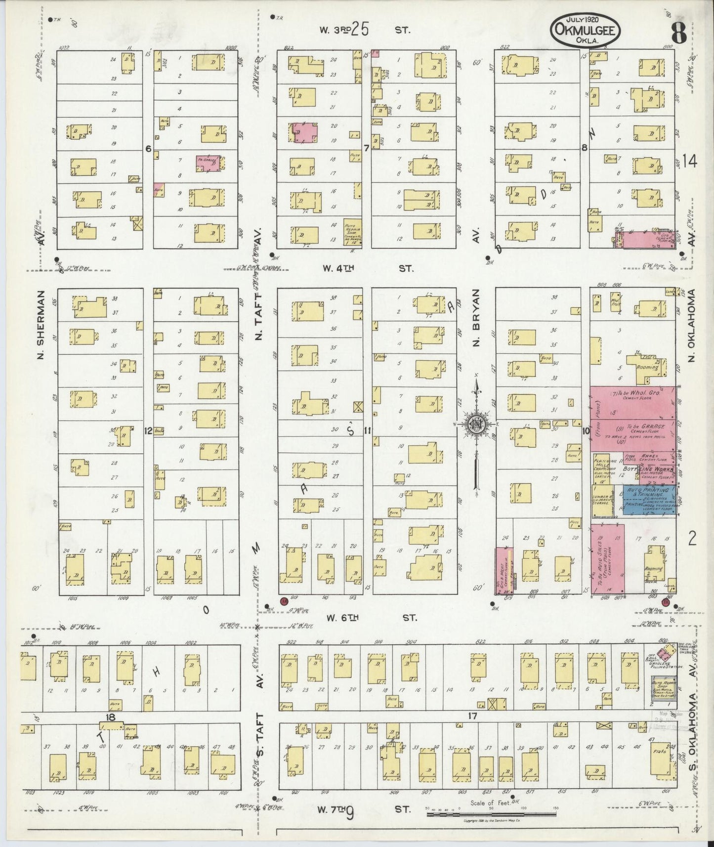 Sanborn Fire Insurance Map from Okmulgee, Okmulgee County, Oklahoma (1920), Sheet #0008 - Complete Map Set gallery image, historic Sanborn map, vintage wall art, Oklahoma Oklahoma