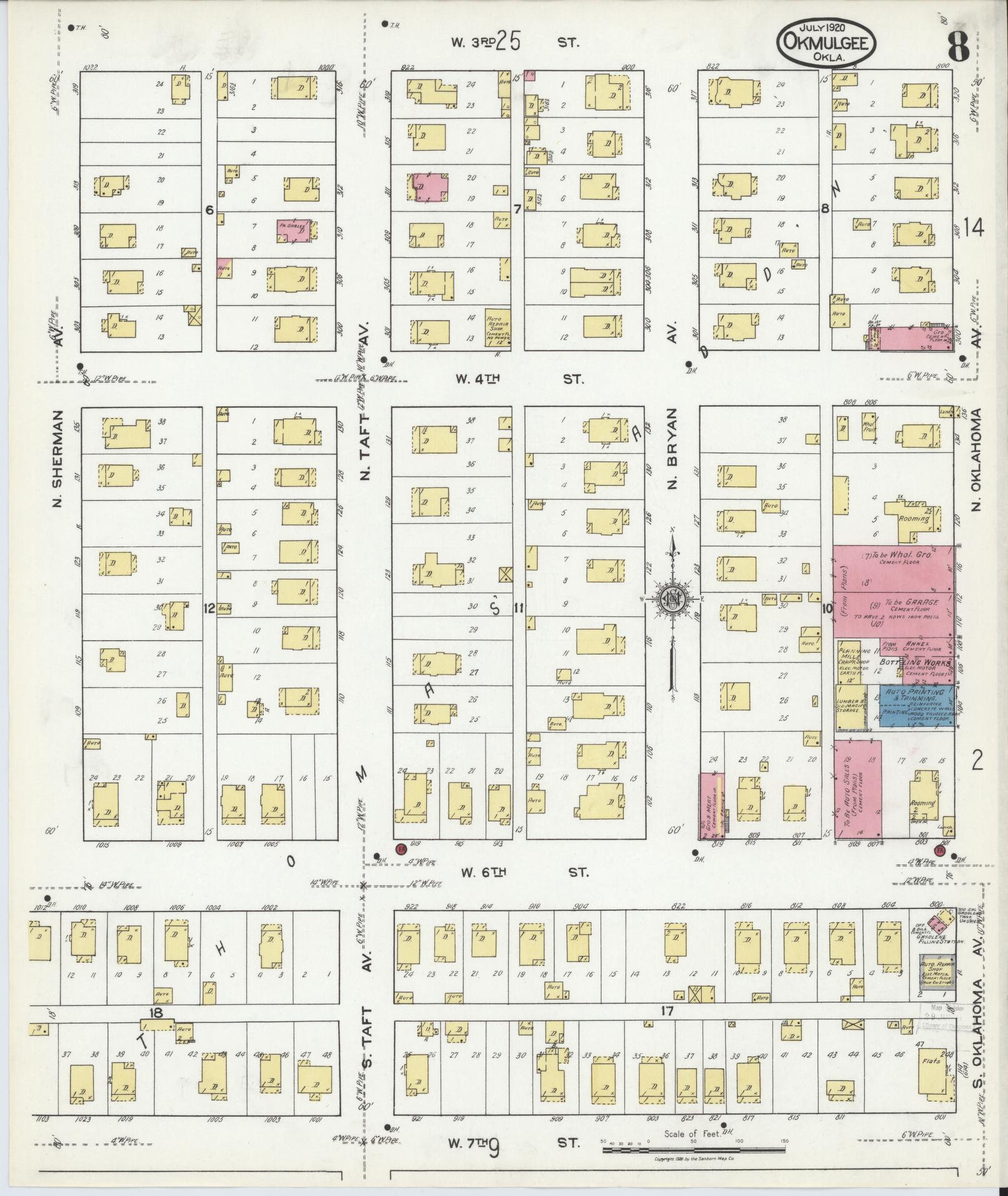 Sanborn Fire Insurance Map from Okmulgee, Okmulgee County, Oklahoma (1920), Sheet #0008 - Complete Map Set gallery image, historic Sanborn map, vintage wall art, Oklahoma Oklahoma