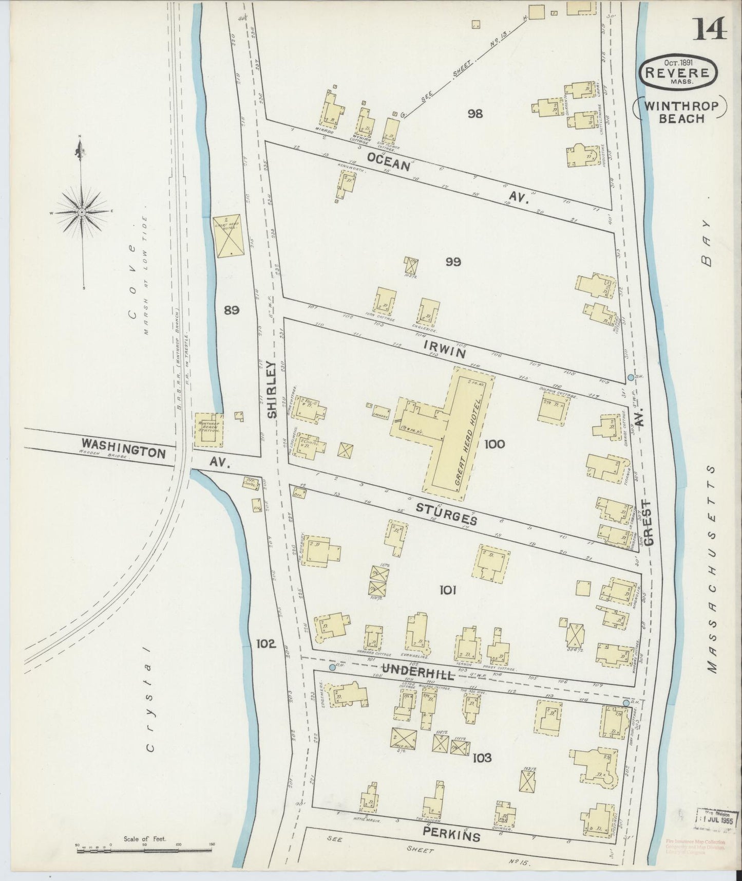 Sanborn Fire Insurance Map from Revere, Suffolk County, Massachusetts (1891), Sheet #0014 - Complete Map Set gallery image, historic Sanborn map, vintage wall art, Massachusetts Massachusetts
