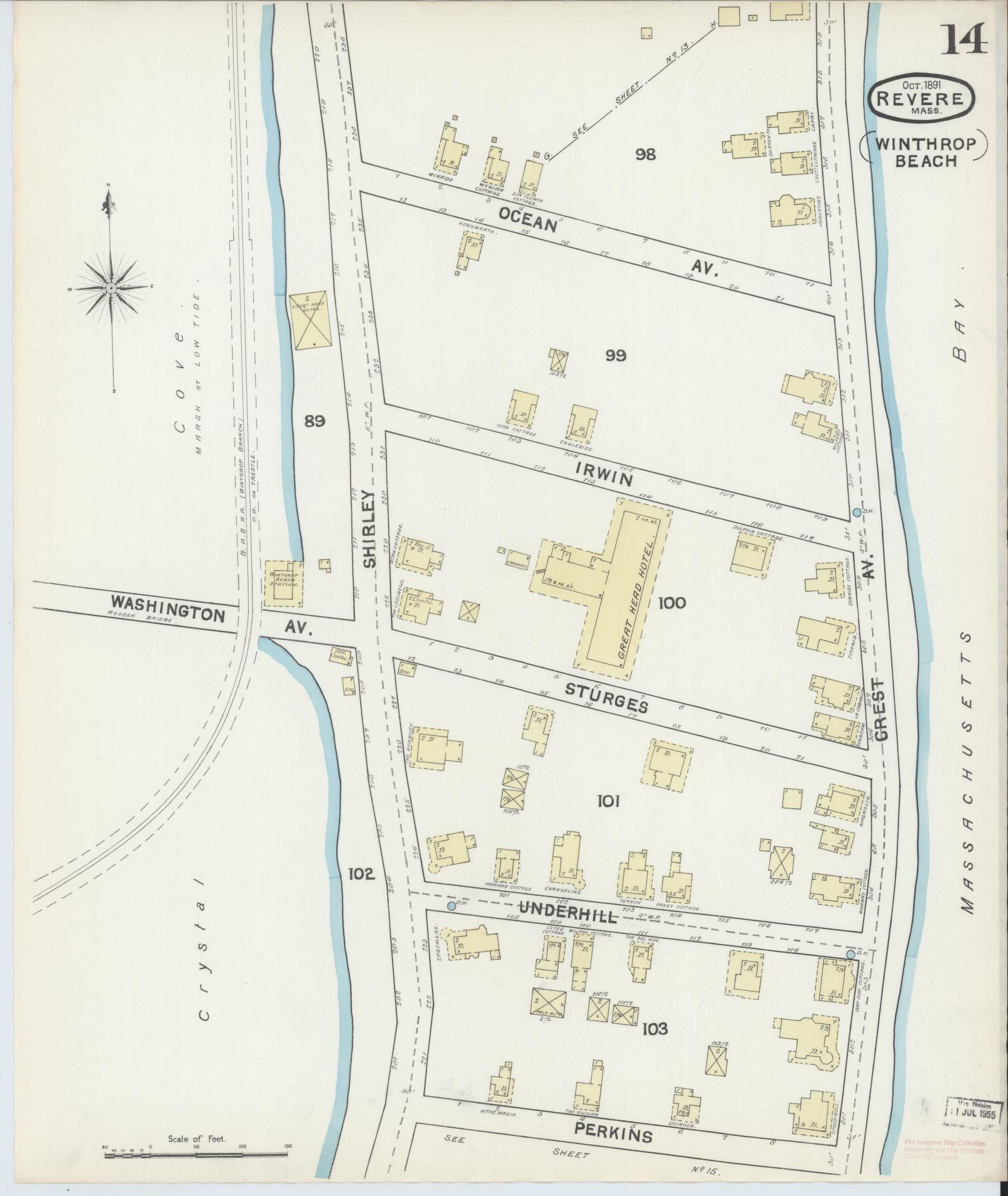 Sanborn Fire Insurance Map from Revere, Suffolk County, Massachusetts (1891), Sheet #0014 - Complete Map Set gallery image, historic Sanborn map, vintage wall art, Massachusetts Massachusetts