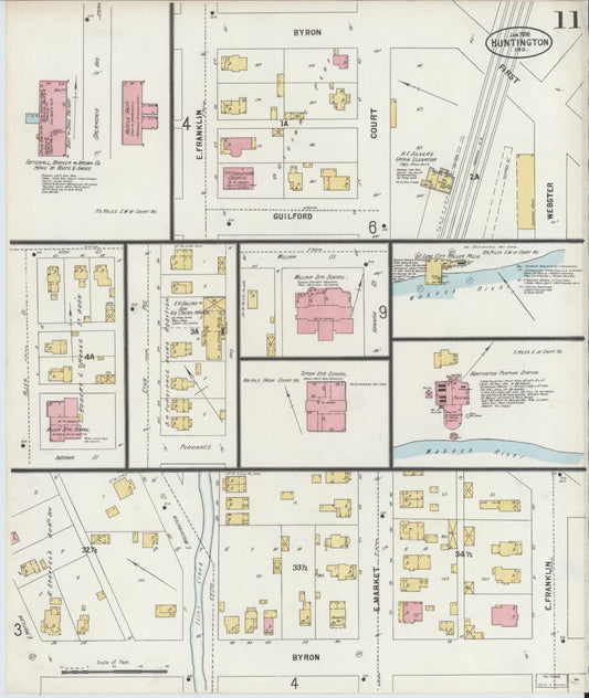 Sanborn Fire Insurance Map from Huntington, Huntington County, Indiana (1898), Sheet #0011 - Historic Sanborn Fire Insurance Map Print, vintage old map wall art, antique decor, genealogy gift, Indiana Indiana map