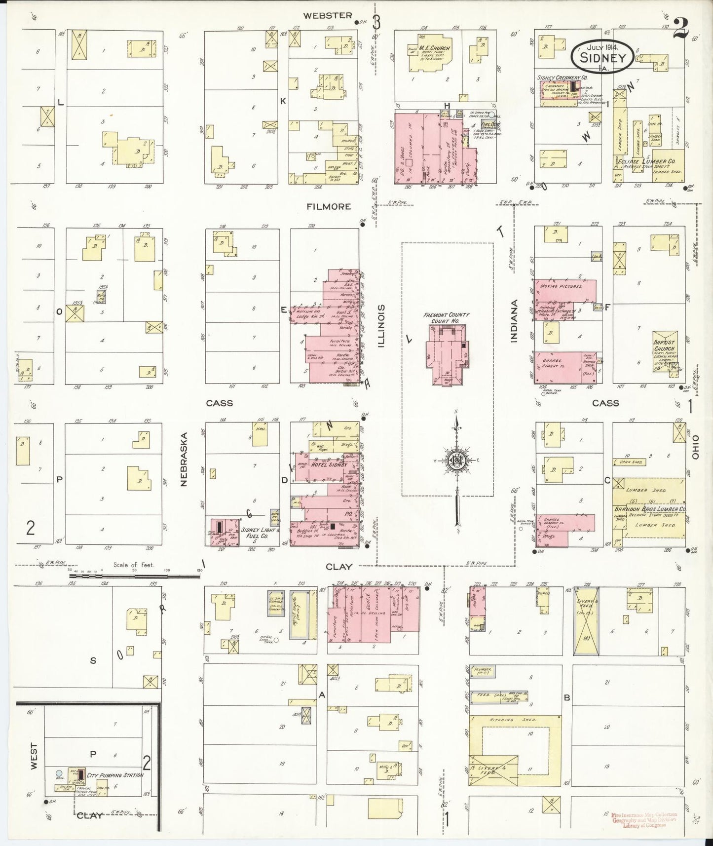 Sanborn Fire Insurance Map from Sidney, Fremont County, Iowa (1914), Sheet #0002 - Historic Sanborn Fire Insurance Map Print, vintage old map wall art