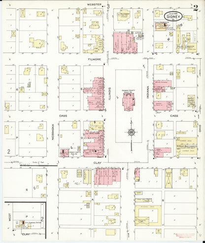 Sanborn Fire Insurance Map from Sidney, Fremont County, Iowa (1914), Sheet #0002 - Historic Sanborn Fire Insurance Map Print, vintage old map wall art