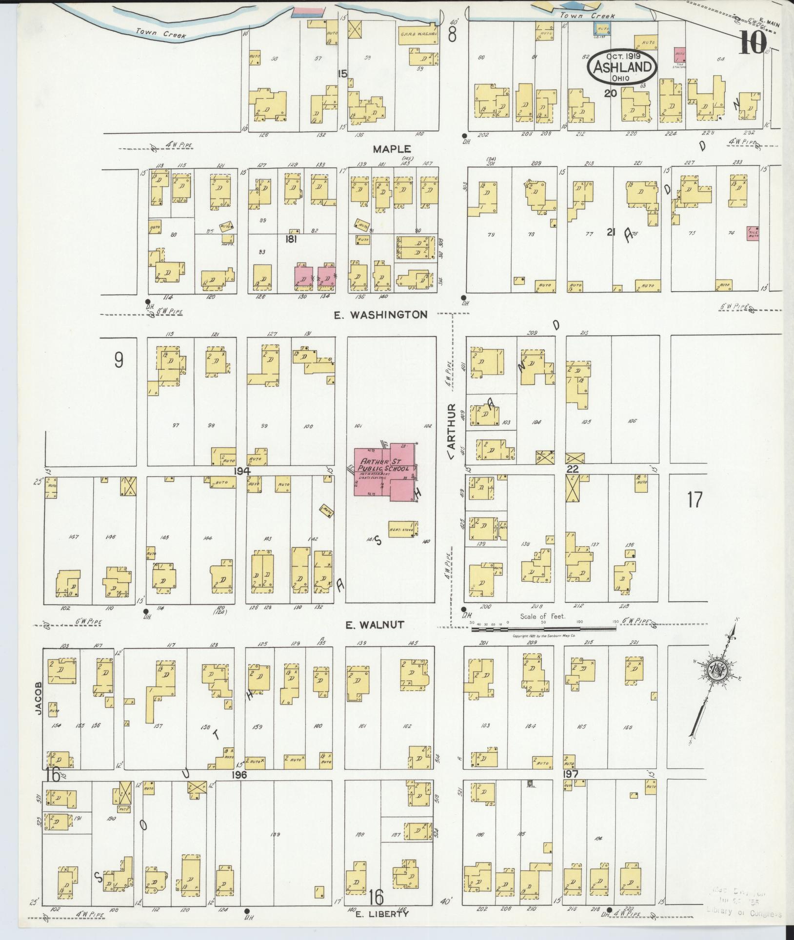 Sanborn Fire Insurance Map from Ashland, Ashland County, Ohio (1919), Sheet #0010 - Historic Sanborn Fire Insurance Map Print, vintage old map wall art, antique decor, genealogy gift, Ohio Ohio map