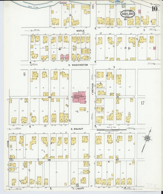 Sanborn Fire Insurance Map from Ashland, Ashland County, Ohio (1919), Sheet #0010 - Historic Sanborn Fire Insurance Map Print, vintage old map wall art, antique decor, genealogy gift, Ohio Ohio map