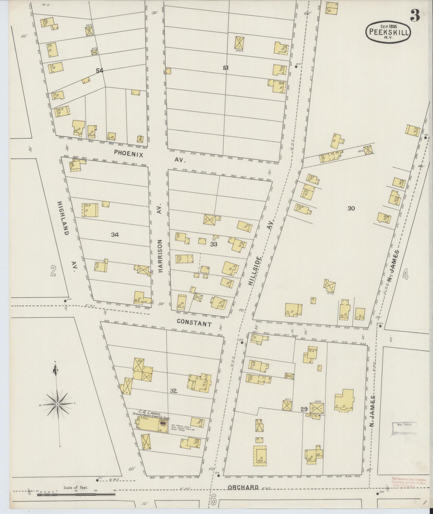 Sanborn Fire Insurance Map from Peekskill, Westchester County, New York (1895), Sheet #0003 - Complete Map Set gallery image, historic Sanborn map, vintage wall art, New York New York