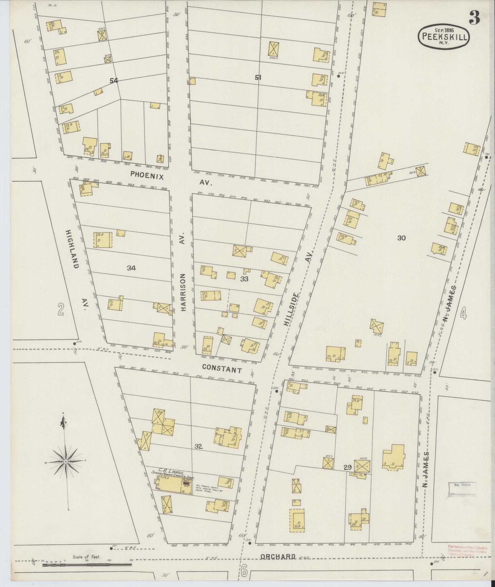 Sanborn Fire Insurance Map from Peekskill, Westchester County, New York (1895), Sheet #0003 - Complete Map Set gallery image, historic Sanborn map, vintage wall art, New York New York
