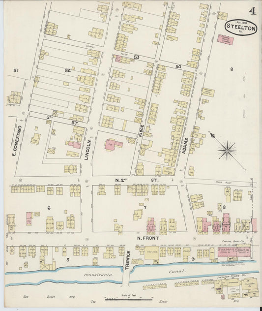 Sanborn Fire Insurance Map from Steelton, Dauphin County, Pennsylvania (1890), Sheet #0004 - Historic Sanborn Fire Insurance Map Print, vintage old map wall art, antique decor, genealogy gift, Pennsylvania Pennsylvania map