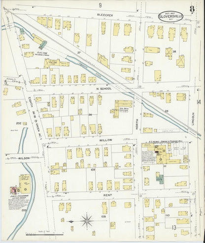 Sanborn Fire Insurance Map from Gloversville, Fulton County, New York (1907), Sheet #0008 - Complete Map Set gallery image, historic Sanborn map, vintage wall art, New York New York