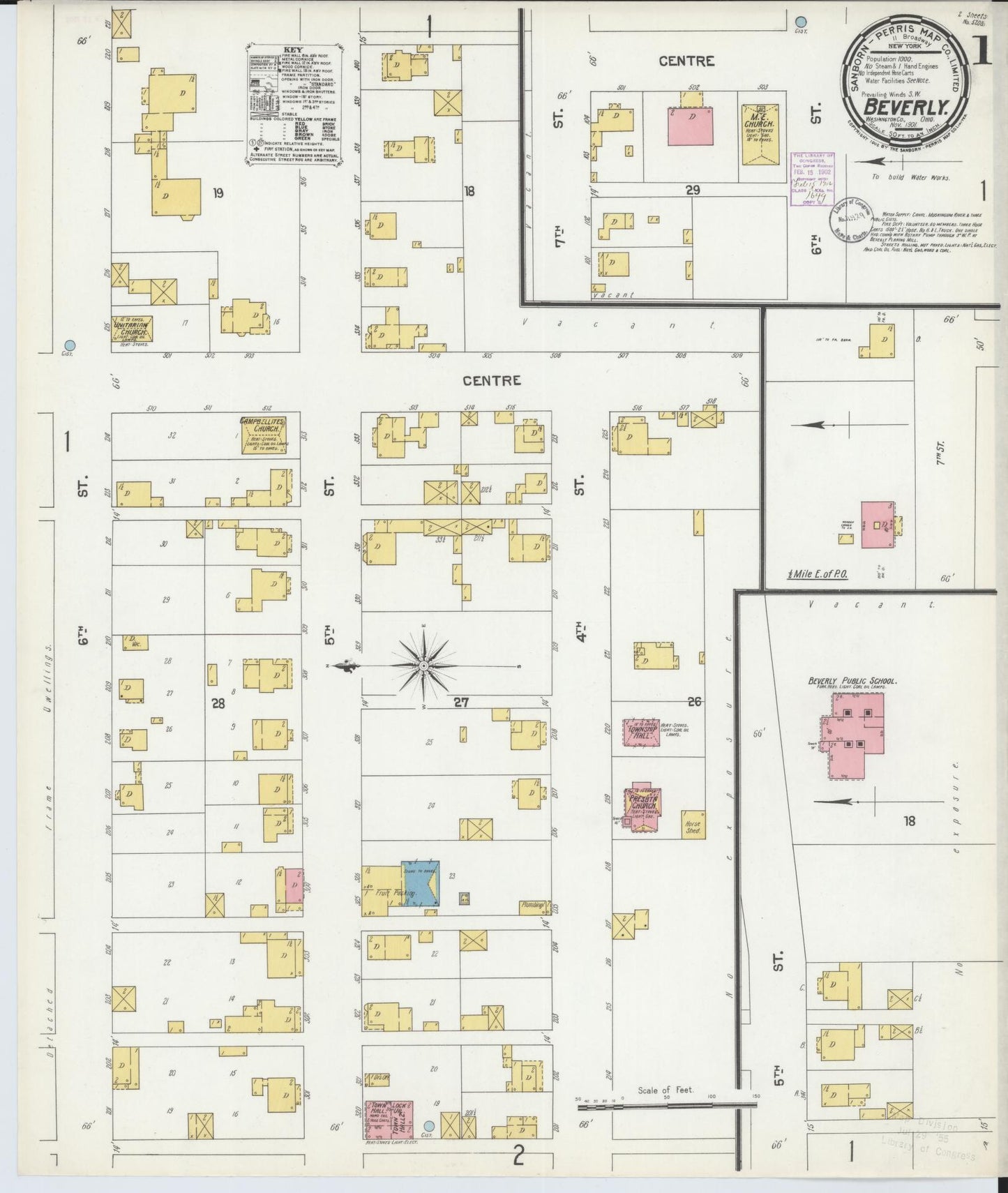 Sanborn Fire Insurance Map from Beverly, Washington County, Ohio (1901), Sheet #0001 - Historic Sanborn Fire Insurance Map Print, vintage old map wall art, antique decor, genealogy gift, Ohio Ohio map