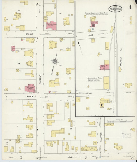 Sanborn Fire Insurance Map from Kingstree, Williamsburg County, South Carolina (1913), Sheet #0004 - Historic Sanborn Fire Insurance Map Print, vintage old map wall art, antique decor, genealogy gift, South Carolina South Carolina map