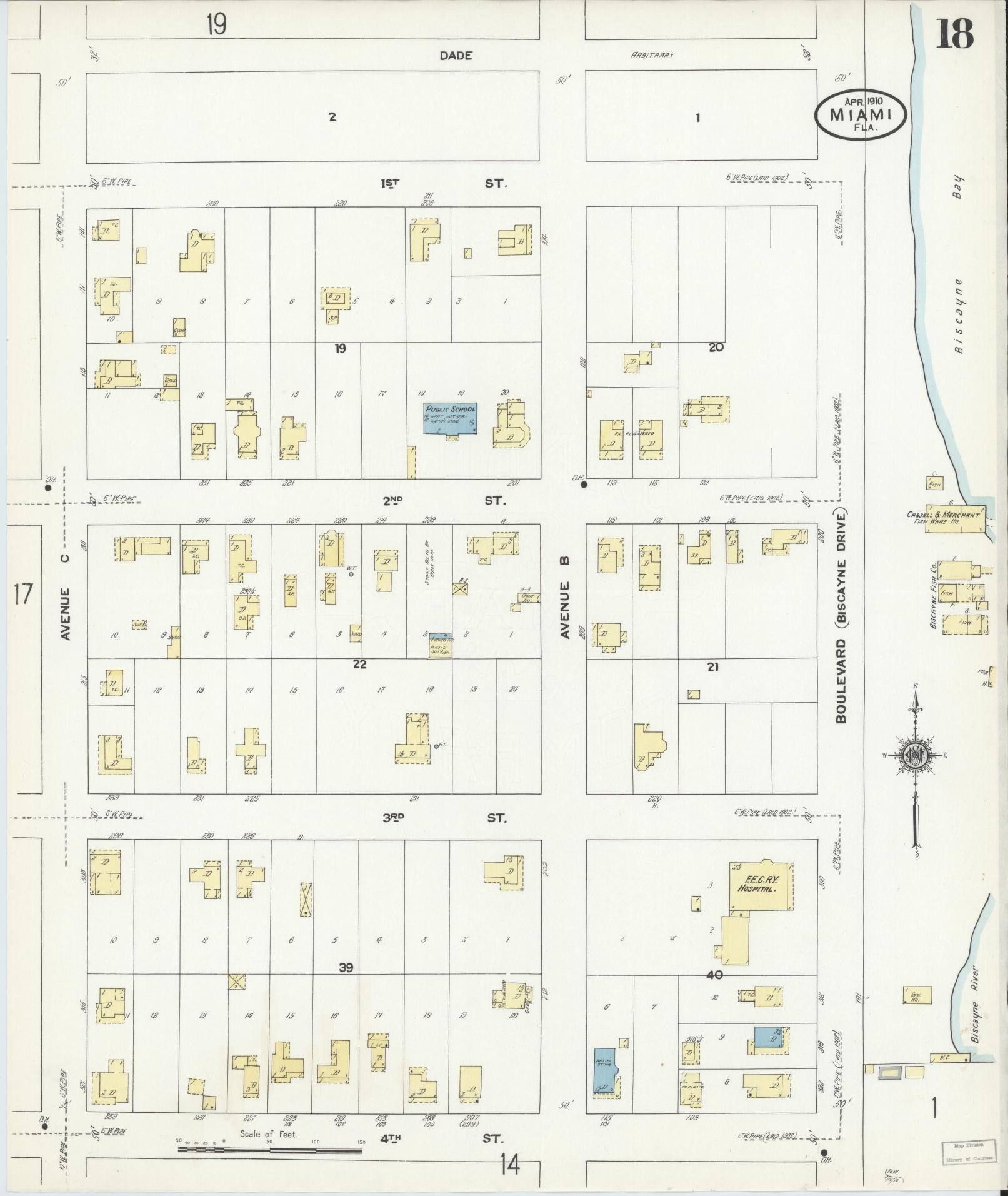 Sanborn Fire Insurance Map from Miami, Dade County, Florida (1910), Sheet #0018 - Historic Sanborn Fire Insurance Map Print, vintage old map wall art, antique decor, genealogy gift, Florida Florida map