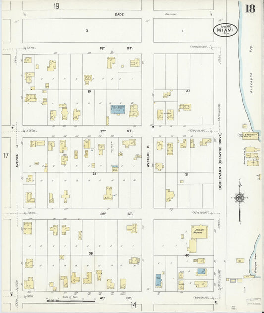 Sanborn Fire Insurance Map from Miami, Dade County, Florida (1910), Sheet #0018 - Historic Sanborn Fire Insurance Map Print, vintage old map wall art, antique decor, genealogy gift, Florida Florida map
