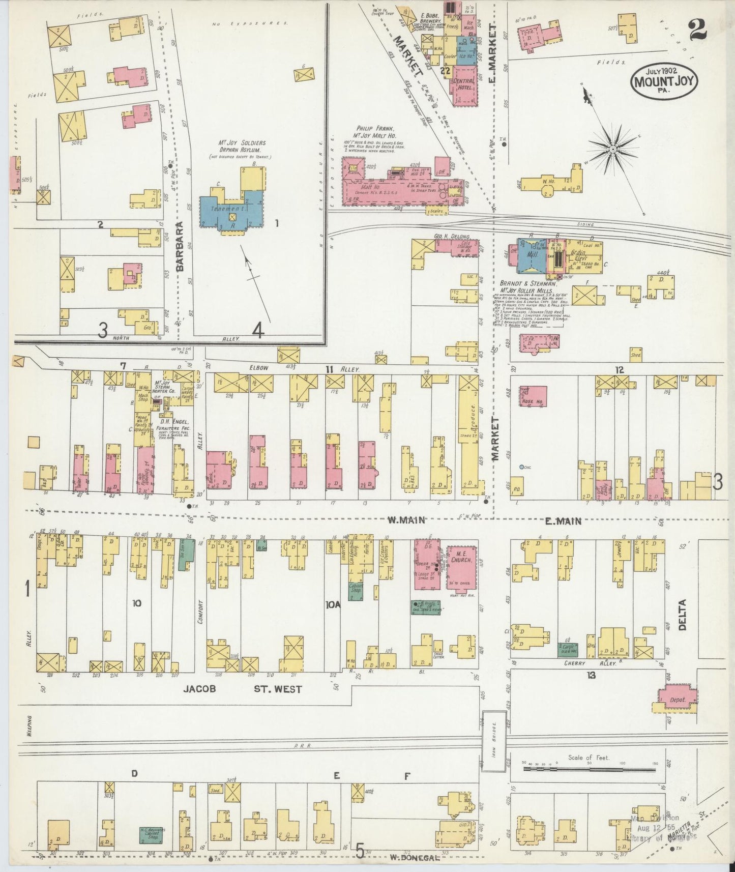 Sanborn Fire Insurance Map from Mount Joy, Lancaster County, Pennsylvania (1902), Sheet #0002 - Complete Map Set gallery image, historic Sanborn map, vintage wall art, Pennsylvania Pennsylvania