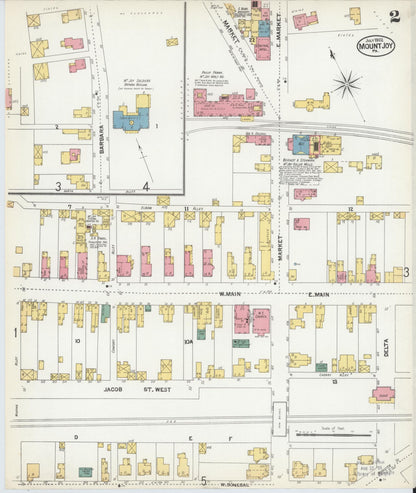 Sanborn Fire Insurance Map from Mount Joy, Lancaster County, Pennsylvania (1902), Sheet #0002 - Complete Map Set gallery image, historic Sanborn map, vintage wall art, Pennsylvania Pennsylvania