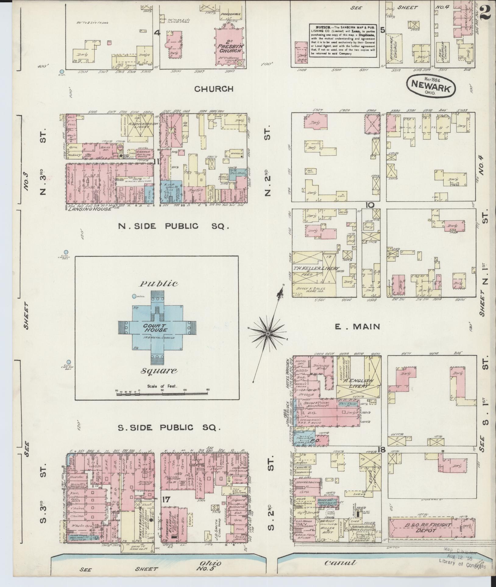 Sanborn Fire Insurance Map from Newark, Licking County, Ohio (1884), Sheet #0002 - Complete Map Set gallery image, historic Sanborn map, vintage wall art, Ohio Ohio