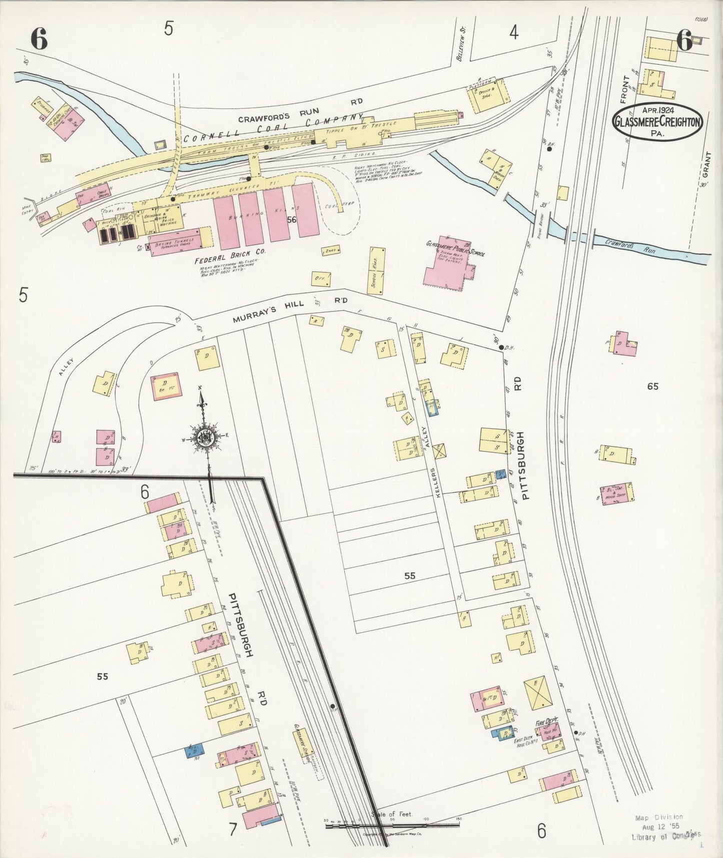 Sanborn Fire Insurance Map from Glassmere, Allegheny County, Pennsylvania (1924), Sheet #0006 - Historic Sanborn Fire Insurance Map Print, vintage old map wall art, antique decor, genealogy gift, Pennsylvania Pennsylvania map