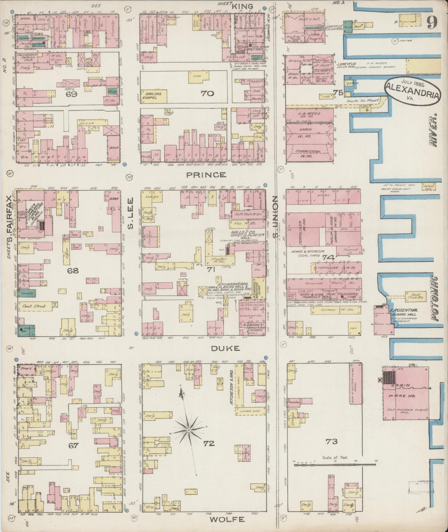 Sanborn Fire Insurance Map from Alexandria, Independent Cities, Virginia (1885), Sheet #0009 - Complete Map Set gallery image, historic Sanborn map, vintage wall art, Virginia Virginia