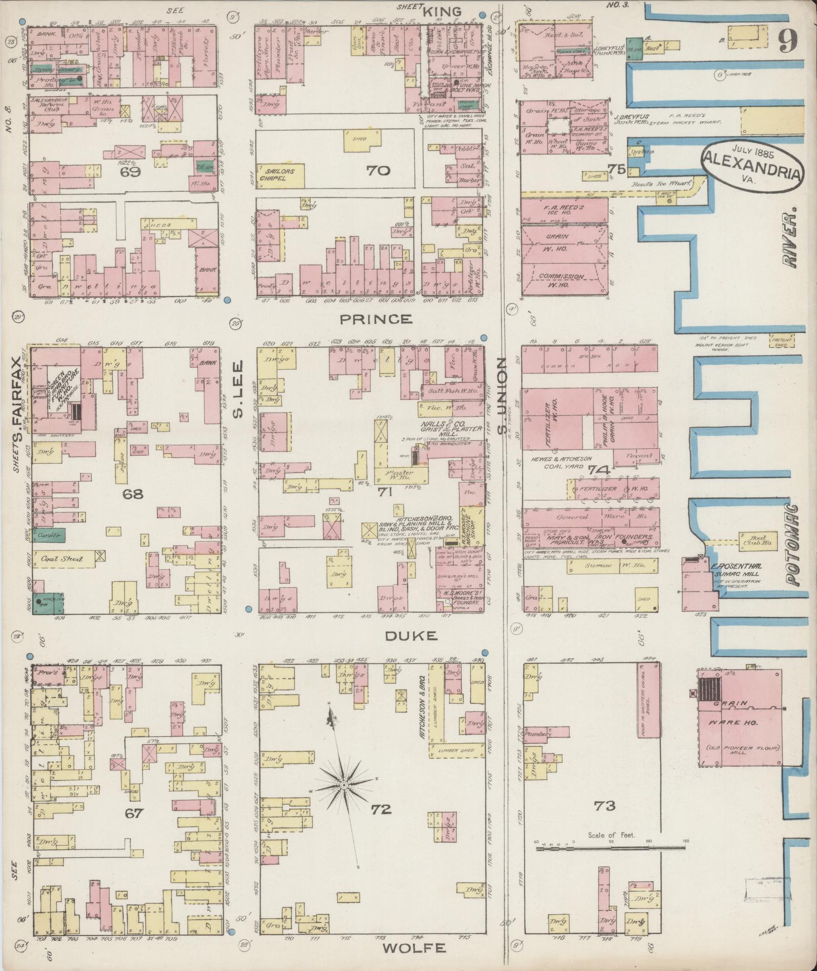 Sanborn Fire Insurance Map from Alexandria, Independent Cities, Virginia (1885), Sheet #0009 - Complete Map Set gallery image, historic Sanborn map, vintage wall art, Virginia Virginia