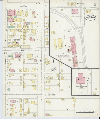 Sanborn Fire Insurance Map from Upper Sandusky, Wyandot County, Ohio (1897), Sheet #0007 - Complete Map Set gallery image, historic Sanborn map, vintage wall art, Ohio Ohio