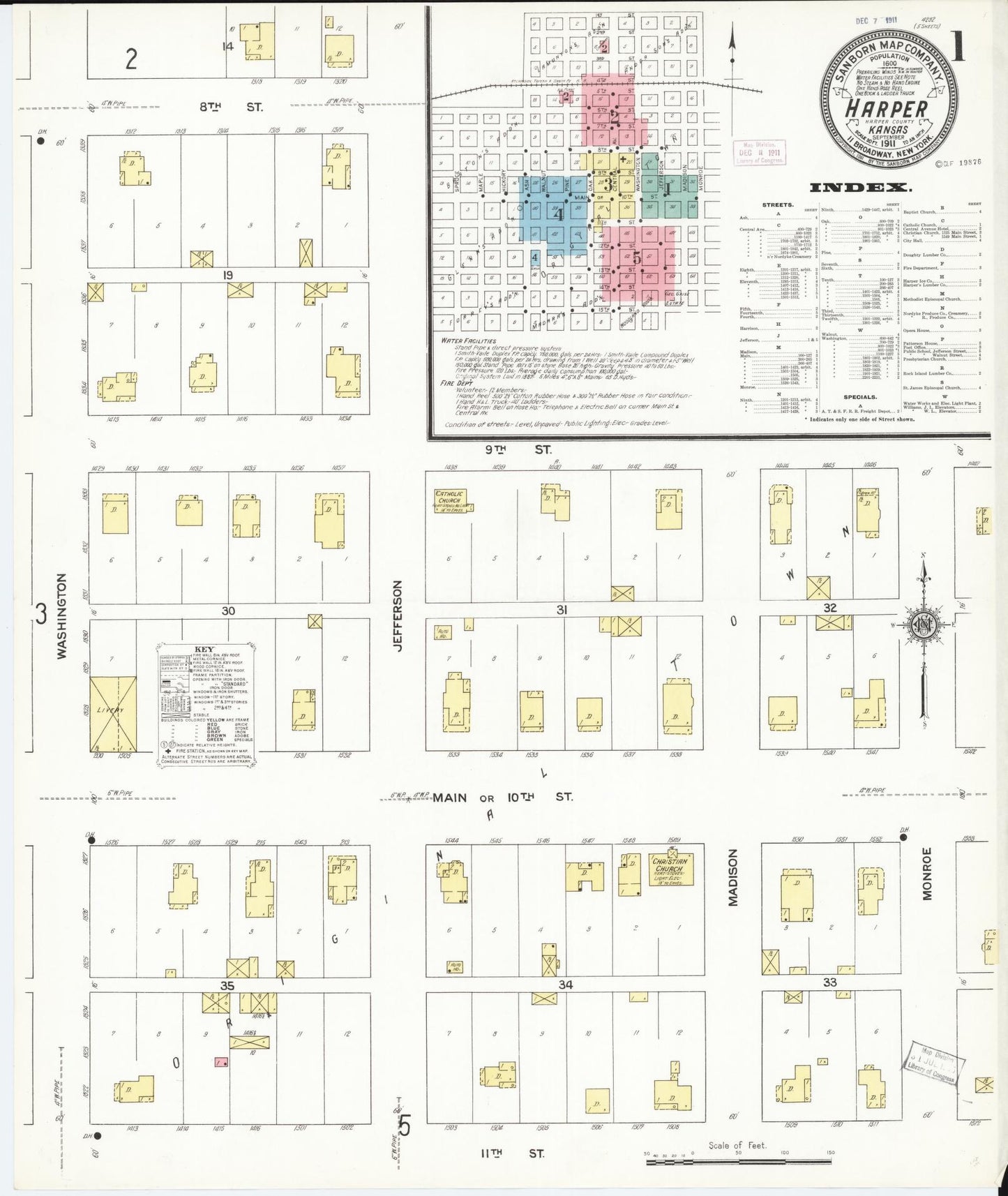 Sanborn Fire Insurance Map from Harper, Harper County, Kansas (1911), Sheet #0001 - Complete Map Set gallery image, historic Sanborn map, vintage wall art, Kansas Kansas