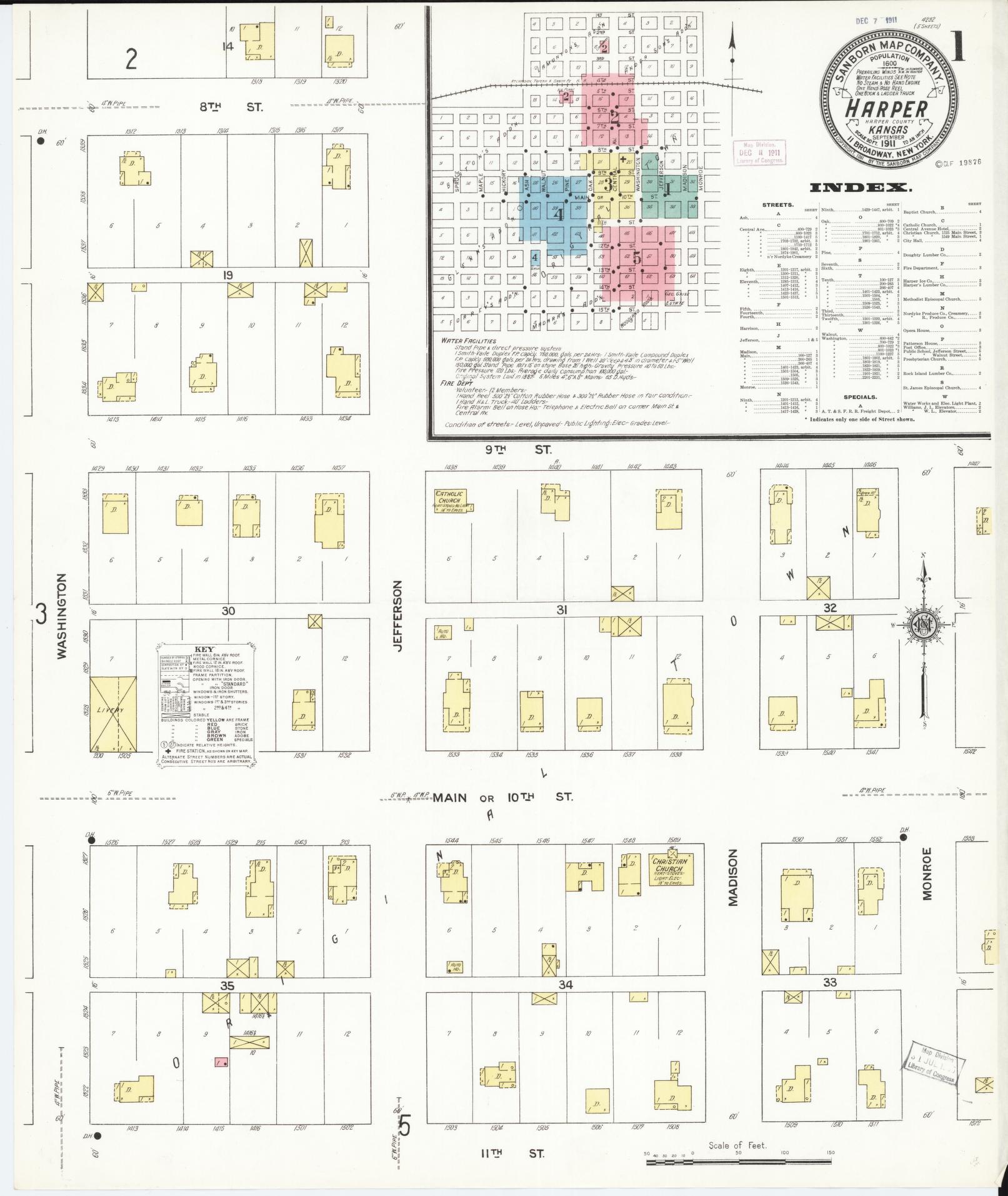 Sanborn Fire Insurance Map from Harper, Harper County, Kansas (1911), Sheet #0001 - Complete Map Set gallery image, historic Sanborn map, vintage wall art, Kansas Kansas