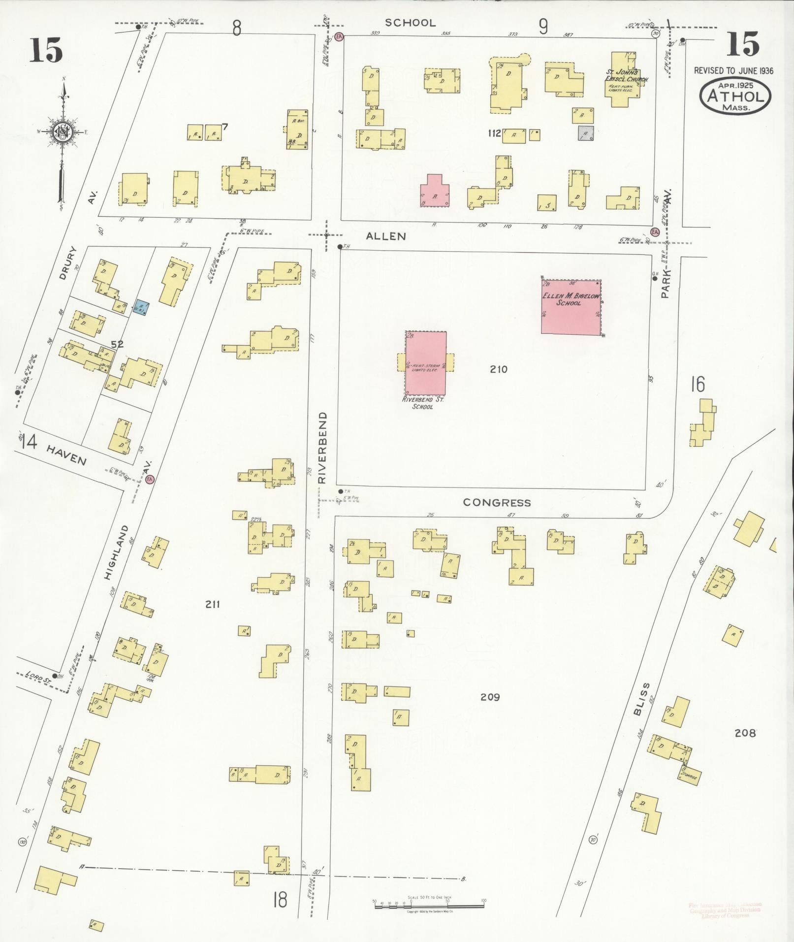 Sanborn Fire Insurance Map from Athol, Worcester County, Massachusetts (1936), Sheet #0015 - Complete Map Set gallery image, historic Sanborn map, vintage wall art, Massachusetts Massachusetts