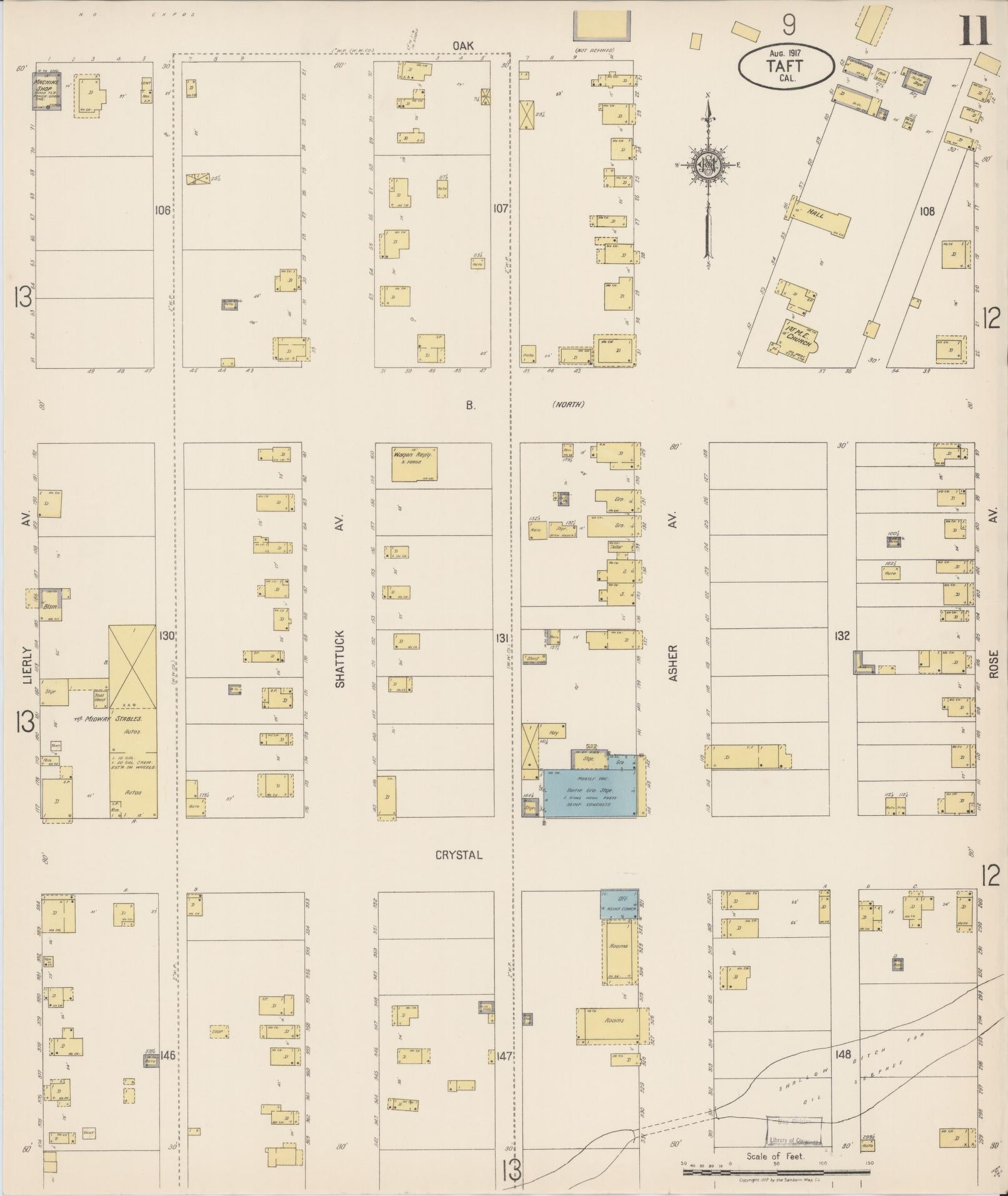 Sanborn Fire Insurance Map from Taft, Kern County, California (1917), Sheet #0011 - Complete Map Set gallery image, historic Sanborn map, vintage wall art, California California