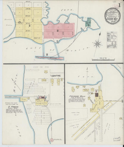Sanborn Fire Insurance Map from Cedar Key, Levy County, Florida (1890), Sheet #0001 - Complete Map Set gallery image, historic Sanborn map, vintage wall art, Florida Florida