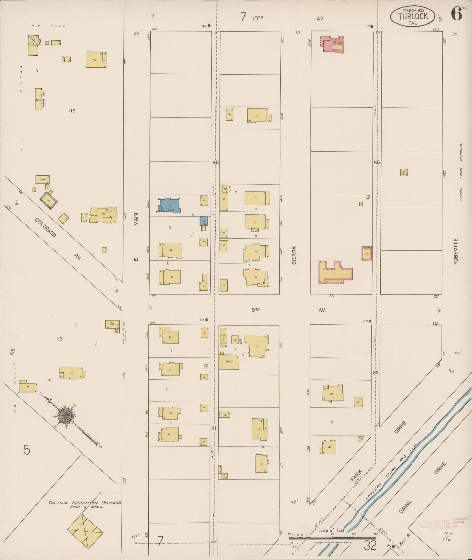 Sanborn Fire Insurance Map from Turlock, Stanislaus County, California (1922), Sheet #0006 - Complete Map Set gallery image, historic Sanborn map, vintage wall art, California California