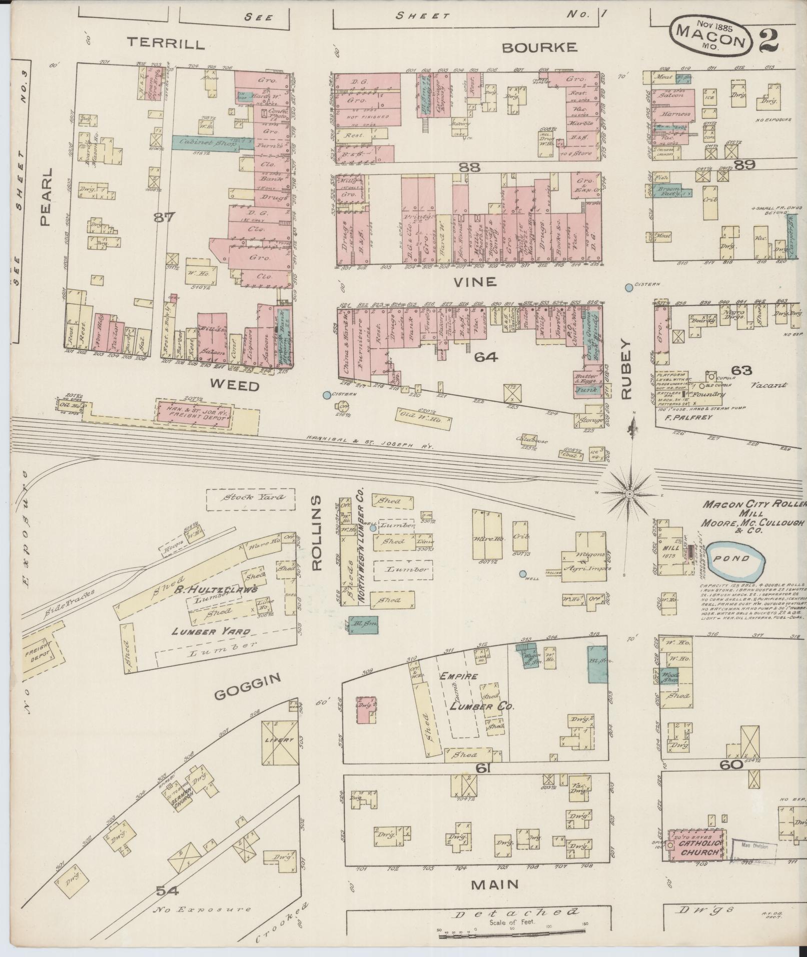 Sanborn Fire Insurance Map from Macon, Macon County, Missouri (1885), Sheet #0002 - Complete Map Set gallery image, historic Sanborn map, vintage wall art, Missouri Missouri