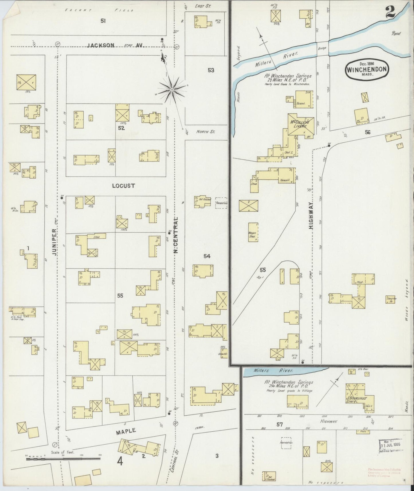 Sanborn Fire Insurance Map from Winchendon, Worcester County, Massachusetts (1896), Sheet #0002 - Historic Sanborn Fire Insurance Map Print, vintage old map wall art, antique decor, genealogy gift, Massachusetts Massachusetts map