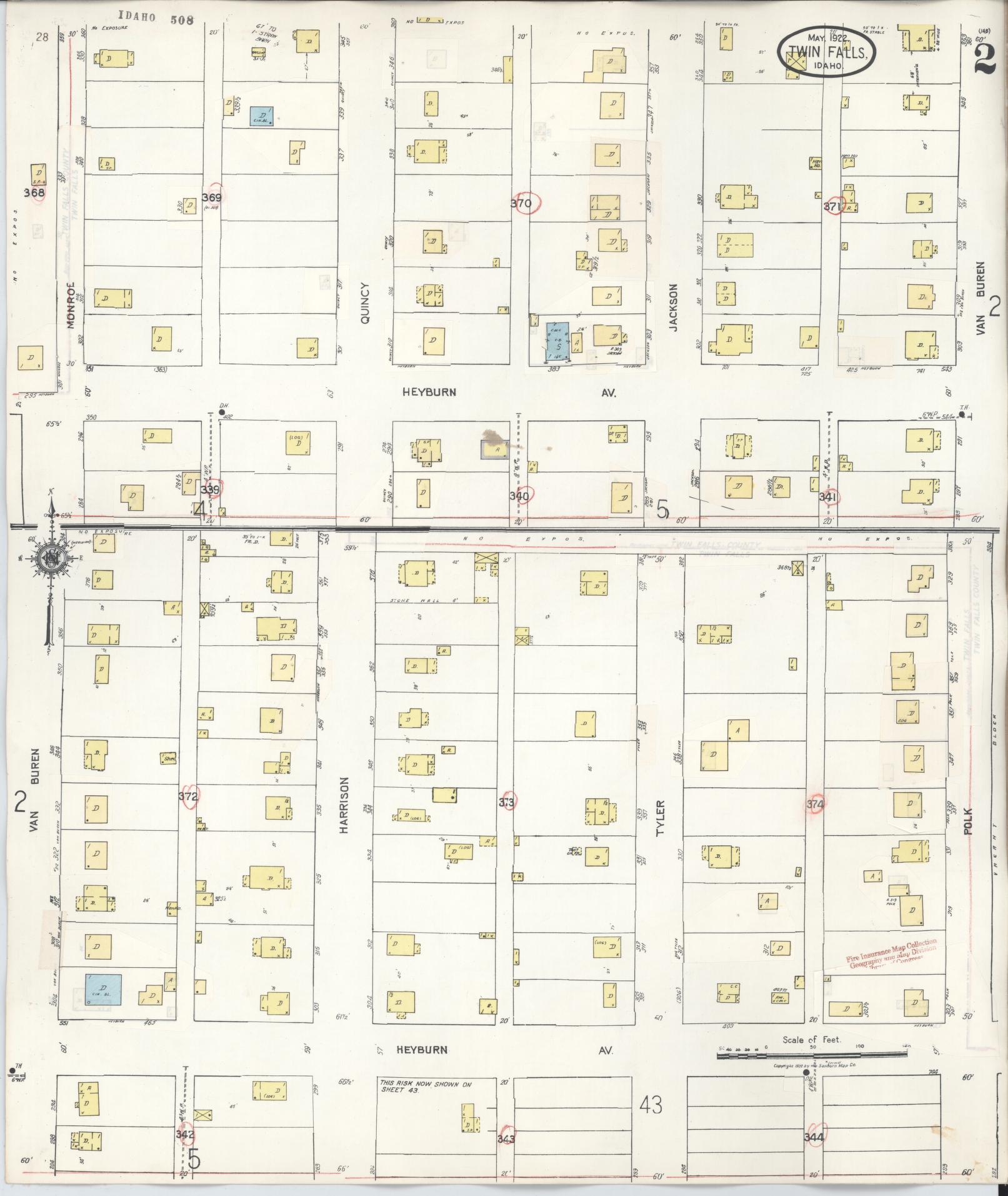 Sanborn Fire Insurance Map from Twin Falls, Twin Falls County, Idaho (1949), Sheet #0002 - Complete Map Set gallery image, historic Sanborn map, vintage wall art, Falls Idaho