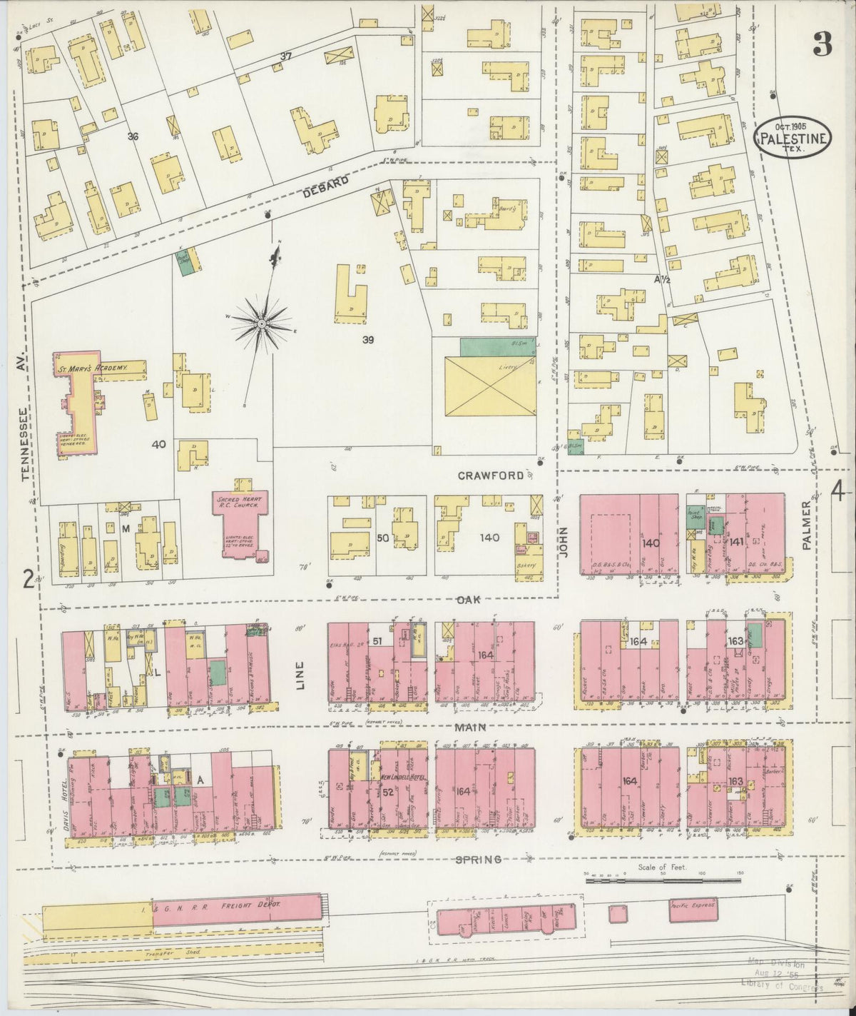 Sanborn Fire Insurance Map from Palestine, Anderson County, Texas (1905), Sheet #0003 - Complete Map Set gallery image, historic Sanborn map, vintage wall art, Texas Texas