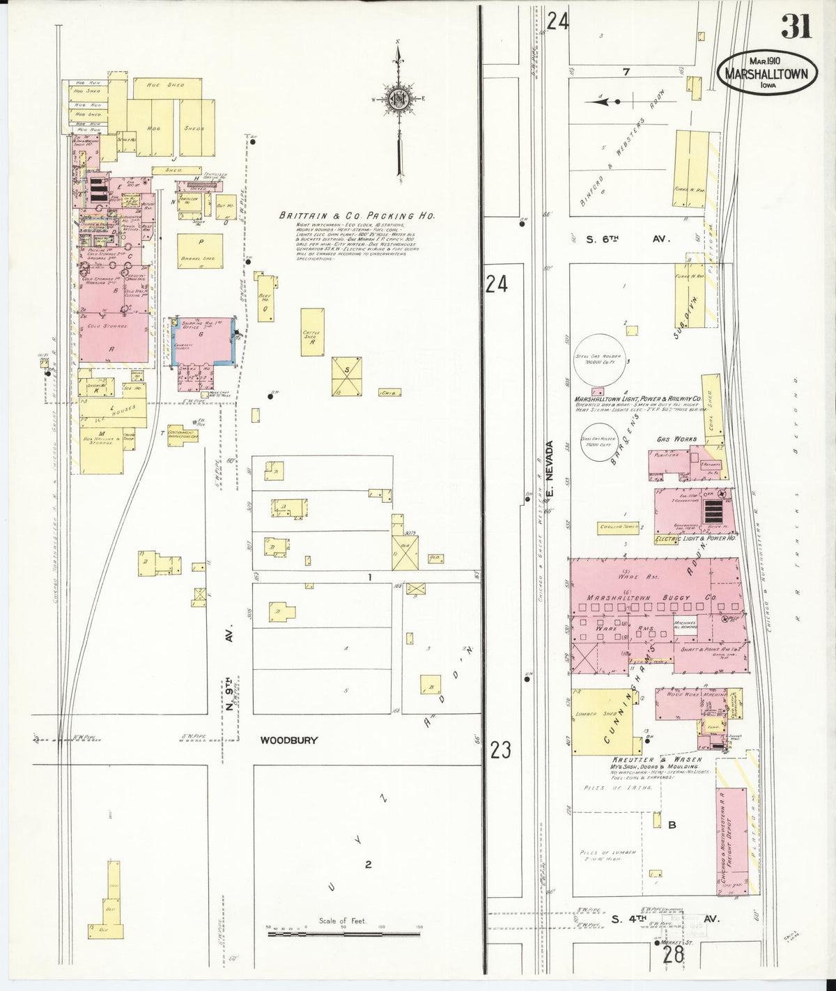 Sanborn Fire Insurance Map from Marshalltown, Marshall County, Iowa (1910), Sheet #0031 - Historic Sanborn Fire Insurance Map Print, vintage old map wall art