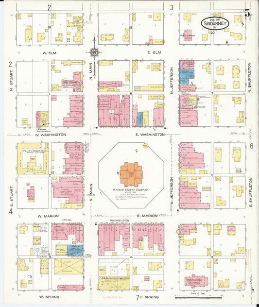 Sanborn Fire Insurance Map from Sigourney, Kiokuk County, Iowa (1916), Sheet #0005 - Historic Sanborn Fire Insurance Map Print, vintage old map wall art