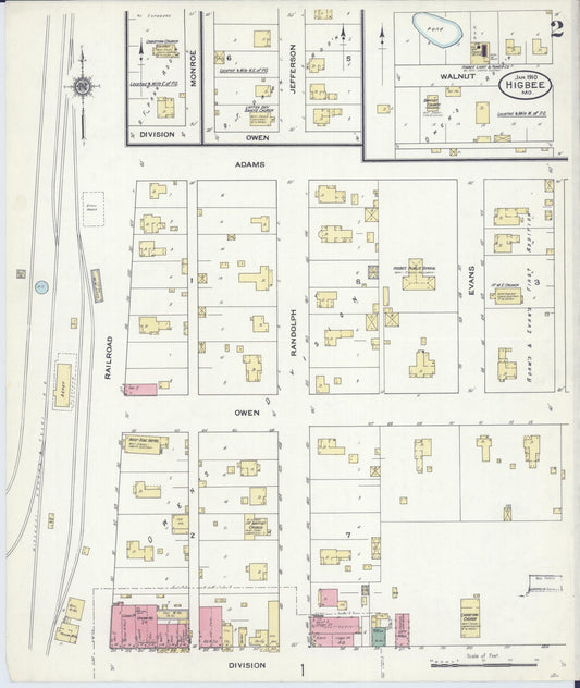 Sanborn Fire Insurance Map from Higbee, Randolph County, Missouri (1910), Sheet #0002 - Historic Sanborn Fire Insurance Map Print, vintage old map wall art, antique decor, genealogy gift, Missouri Missouri map