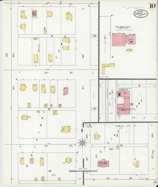 Sanborn Fire Insurance Map from Greeley, Weld County, Colorado (1901), Sheet #0010 - Historic Sanborn Fire Insurance Map Print, vintage old map wall art, antique decor, genealogy gift, Colorado Colorado map