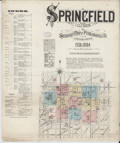 Sanborn Fire Insurance Map from Springfield, Sangamon County, Illinois (1884), Sheet #0001 - Complete Map Set gallery image, historic Sanborn map, vintage wall art, Illinois Illinois