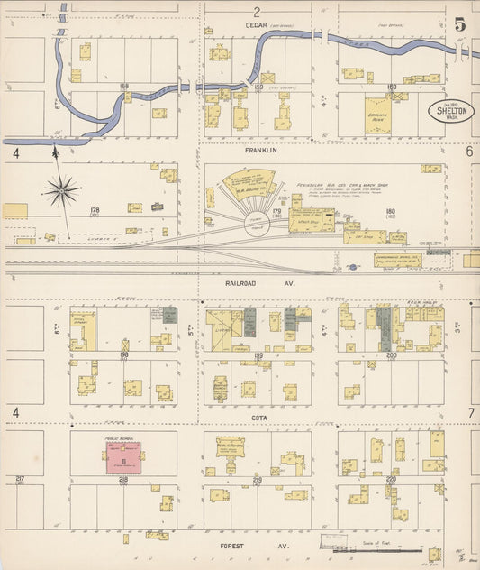 Sanborn Fire Insurance Map from Shelton, Mason County, Washington (1910), Sheet #0005 - Historic Sanborn Fire Insurance Map Print, vintage old map wall art, antique decor, genealogy gift, Washington Washington map