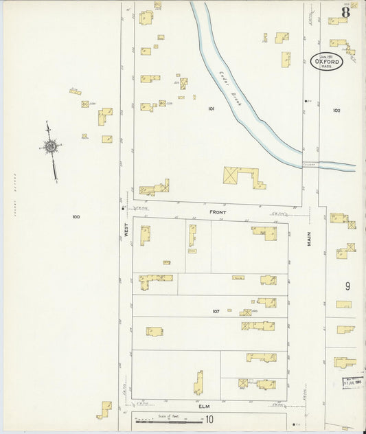 Sanborn Fire Insurance Map from Oxford, Worcester County, Massachusetts (1911), Sheet #0008 - Historic Sanborn Fire Insurance Map Print, vintage old map wall art, antique decor, genealogy gift, Massachusetts Massachusetts map