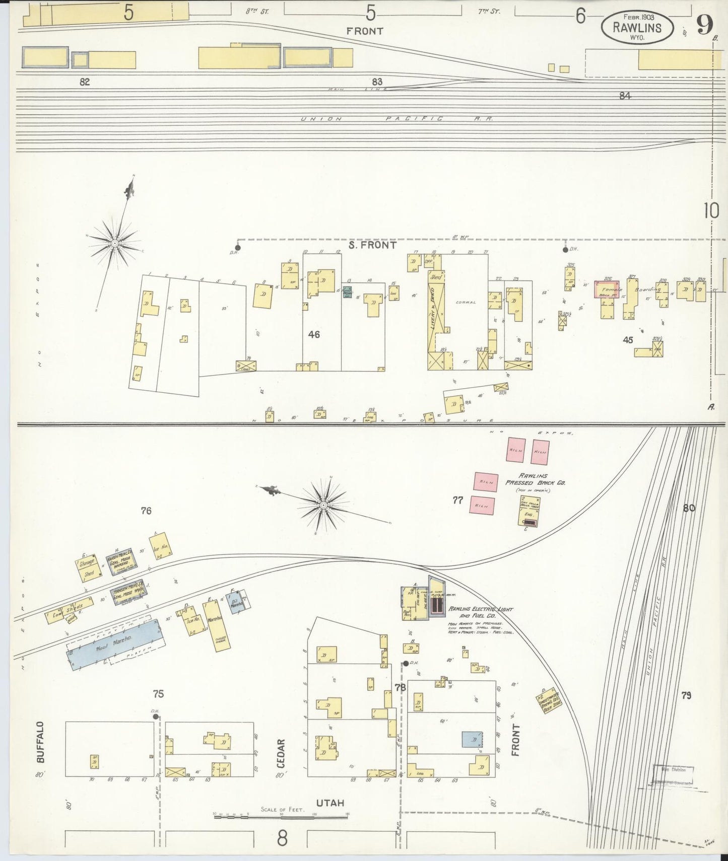 Sanborn Fire Insurance Map from Rawlins, Carbon County, Wyoming (1903), Sheet #0009 - Historic Sanborn Fire Insurance Map Print, vintage old map wall art, antique decor, genealogy gift, Wyoming Wyoming map
