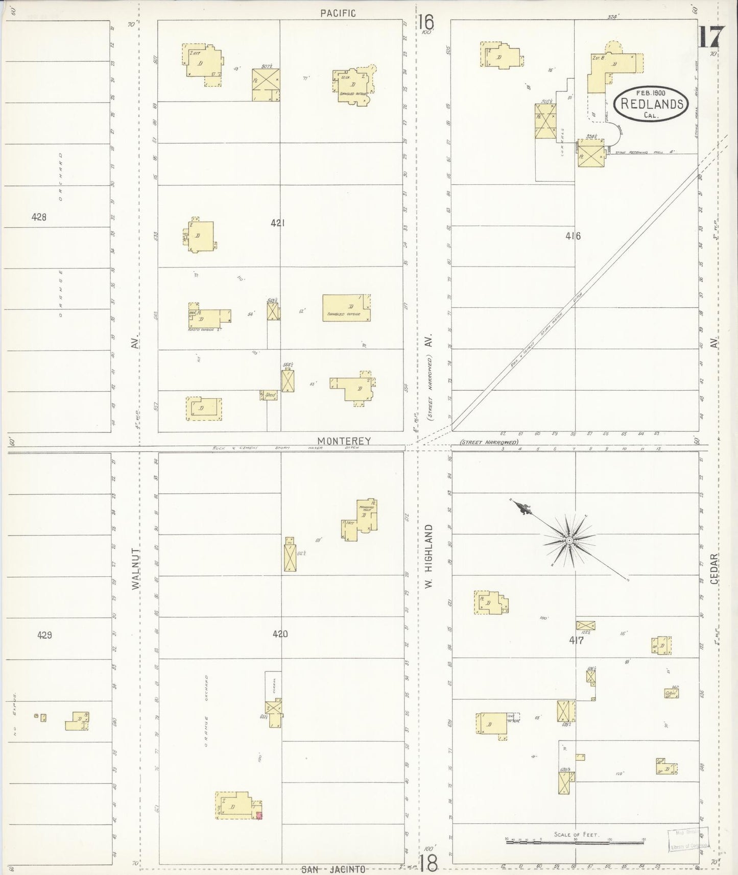 Sanborn Fire Insurance Map from Redlands, San Bernardino County, California (1900), Sheet #0017 - Complete Map Set gallery image, historic Sanborn map, vintage wall art, California California