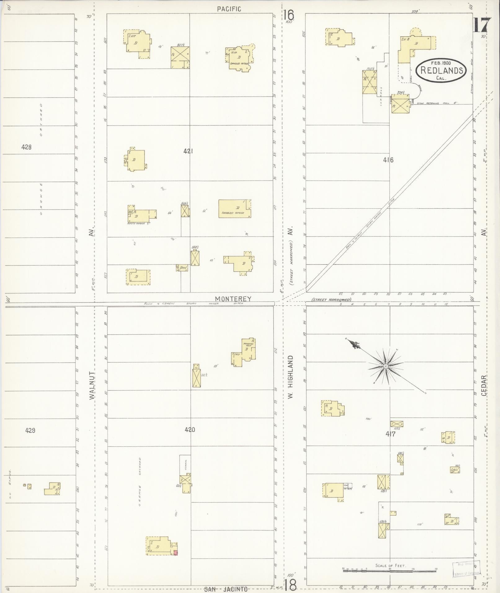 Sanborn Fire Insurance Map from Redlands, San Bernardino County, California (1900), Sheet #0017 - Complete Map Set gallery image, historic Sanborn map, vintage wall art, California California
