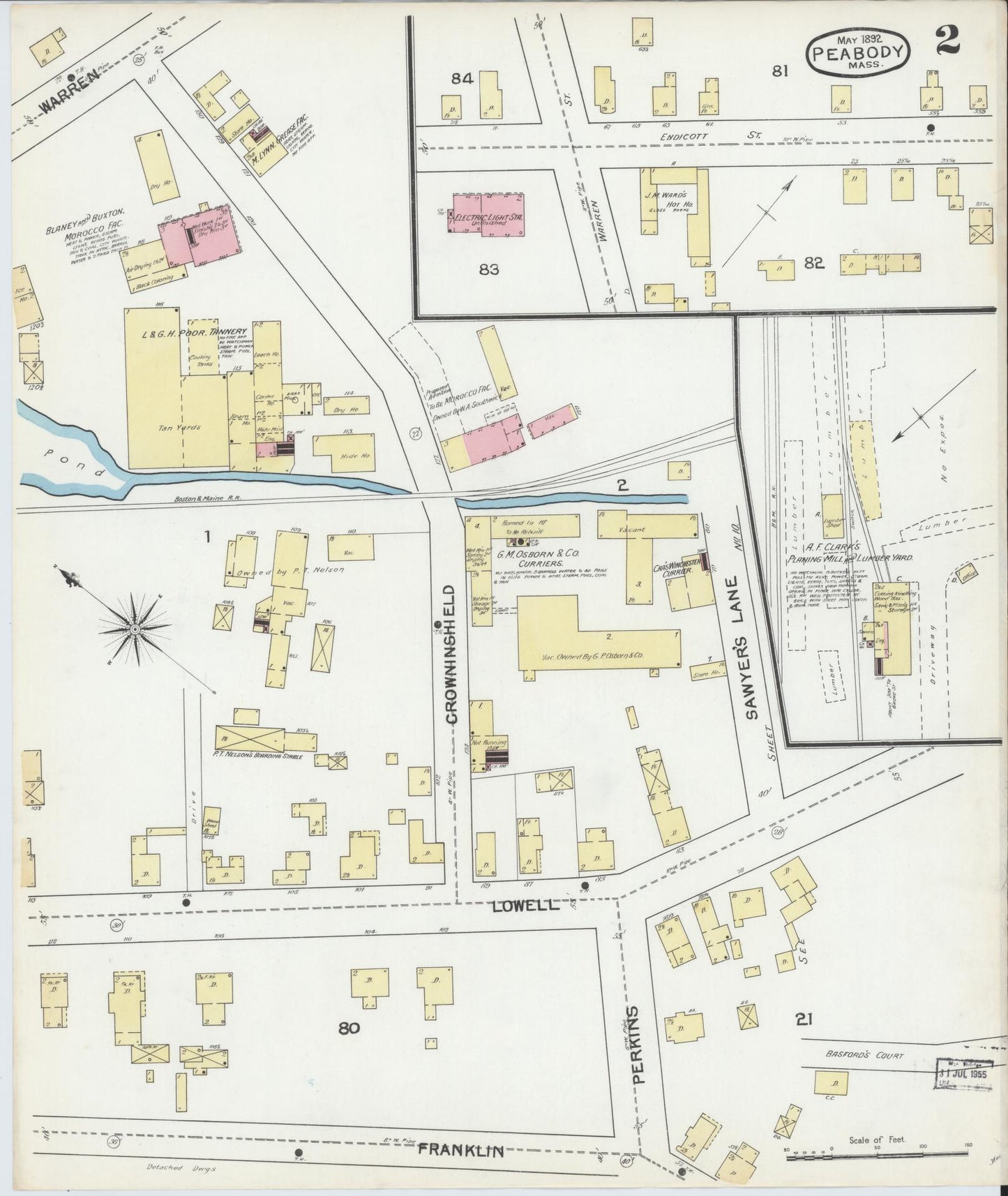Sanborn Fire Insurance Map from Peabody, Essex County, Massachusetts (1892), Sheet #0002 - Historic Sanborn Fire Insurance Map Print, vintage old map wall art, antique decor, genealogy gift, Massachusetts Massachusetts map