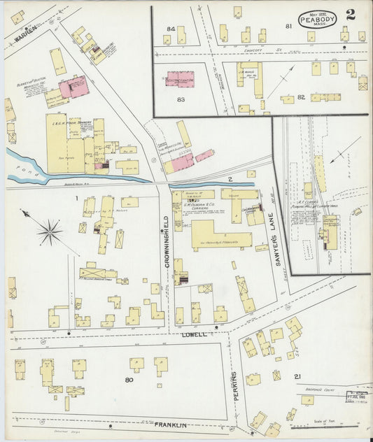 Sanborn Fire Insurance Map from Peabody, Essex County, Massachusetts (1892), Sheet #0002 - Historic Sanborn Fire Insurance Map Print, vintage old map wall art, antique decor, genealogy gift, Massachusetts Massachusetts map