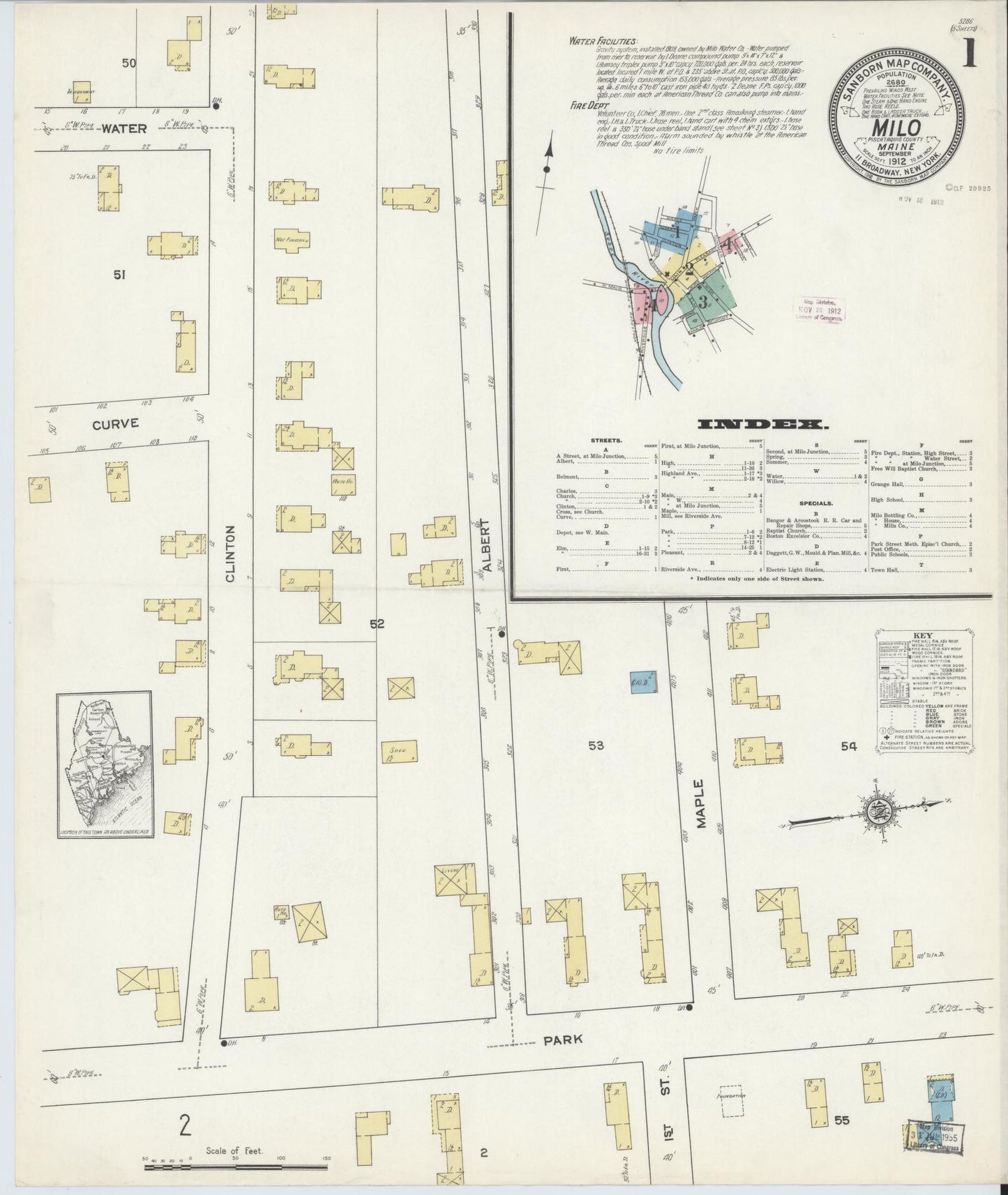 Sanborn Fire Insurance Map from Milo, Piscataquis County, Maine. (1912) – Historic Sanborn Fire Insurance Map Print
