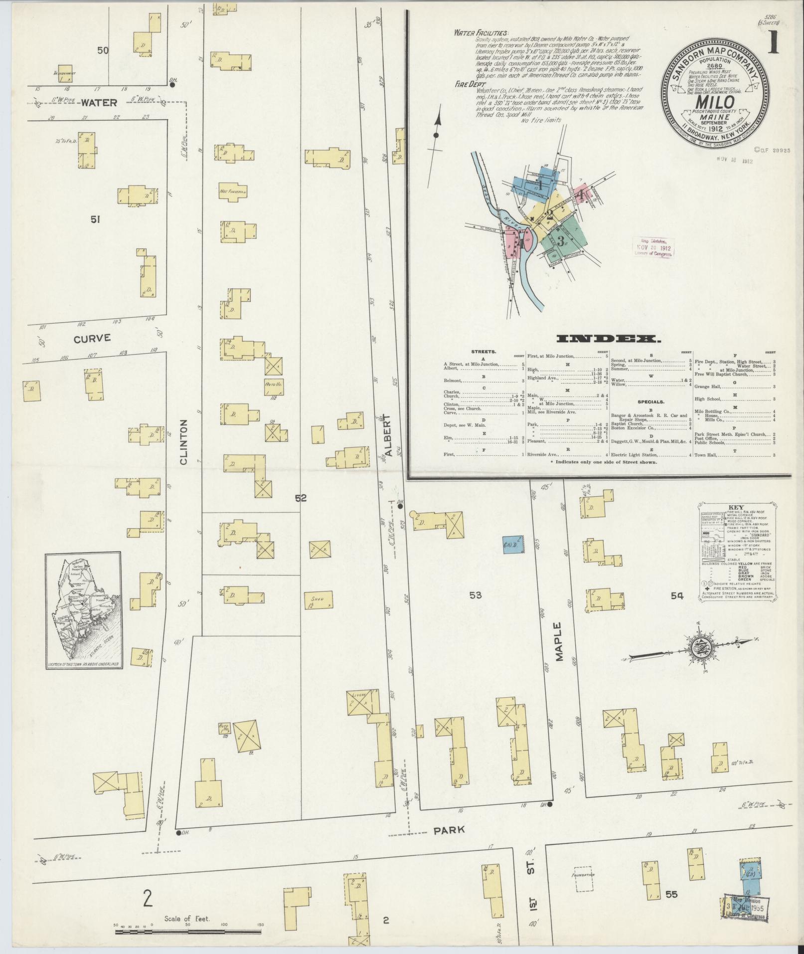 Sanborn Fire Insurance Map from Milo, Piscataquis County, Maine. (1912) – Historic Sanborn Fire Insurance Map Print